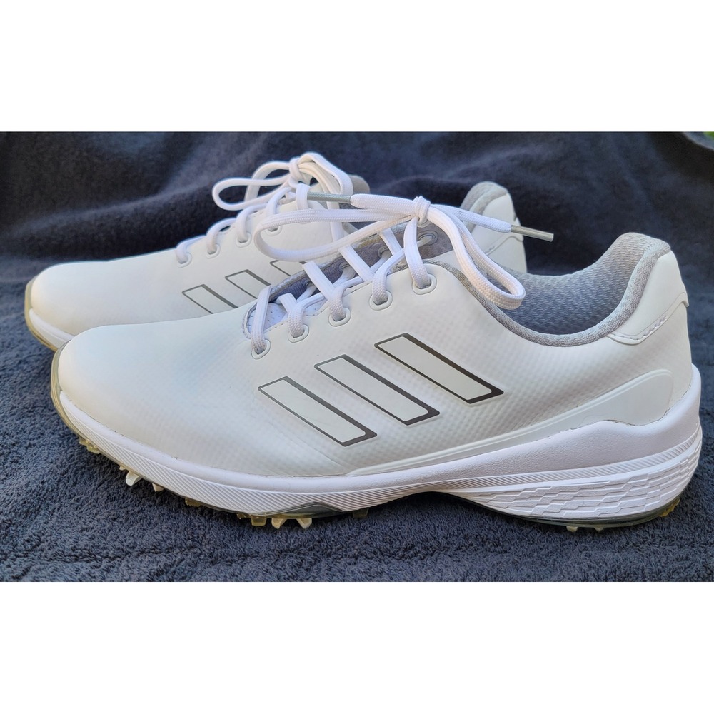 Adidas ZG23 Golf Shoes Mens 9.5 White Silver Metallic Spiked Lightstrike